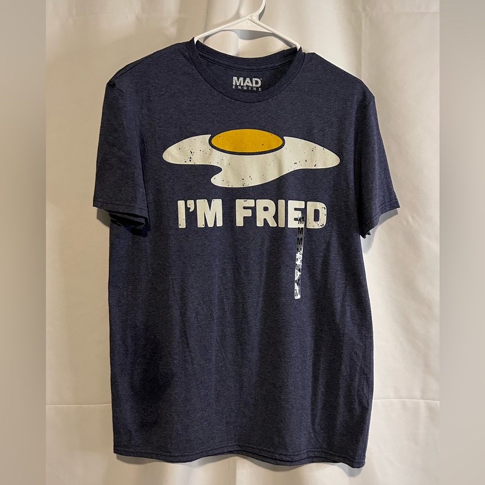 Men’s Mad Engine Medium Blue Fried Egg Graphic T-Shirt Cotton/Polyester